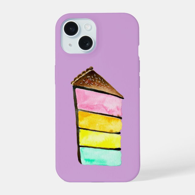 Coque iPhone 15 Gâteau arc-en-ciel aquarelle mignon (Verso)