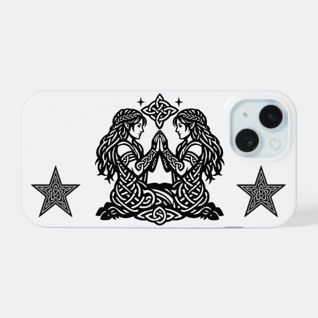 Coque iPhone 15 Gémeaux — Jumeaux du zodiaque de l'encre hantée (Verso Horizontal)