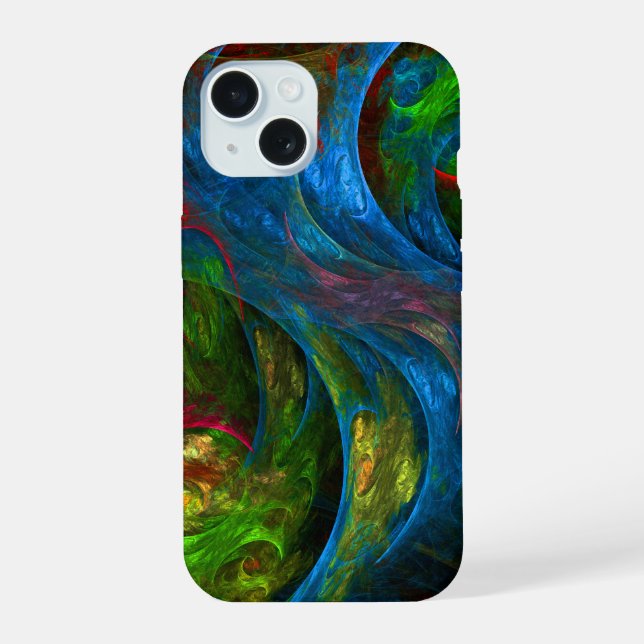Coque iPhone 15 Genèse Bleu Art Abstrait (Verso)
