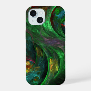 Coque iPhone 15 Genesis Green Art Abstrait