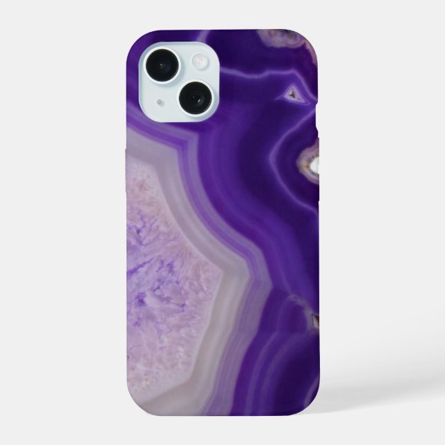 Coque iPhone 15 Géode d'agate violette personnalisée (Verso)