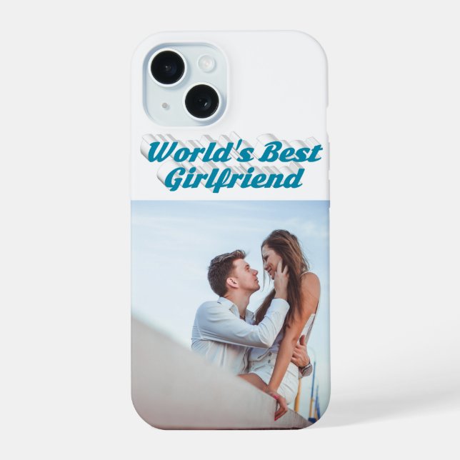 Coque iPhone 15 Girlfriend Photo ciel bleu typographie (Verso)