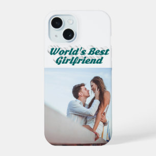 Coque iPhone 15 Girlfriend Photo typographie verte