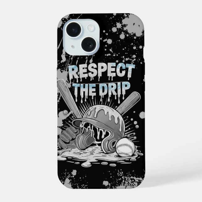 Coque iPhone 15 Glace de baseball qui coule avec des paillettes pl (Verso)
