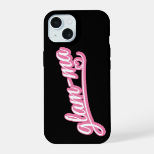 Coque iPhone 15 Glamma rose/blanc sur noir