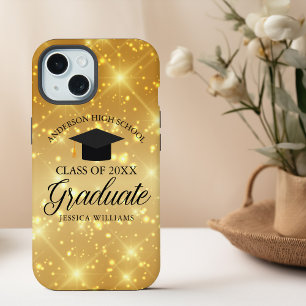 Coque iPhone 15 Gold Sparkle Graduation Chic Custom 2025 Graduate