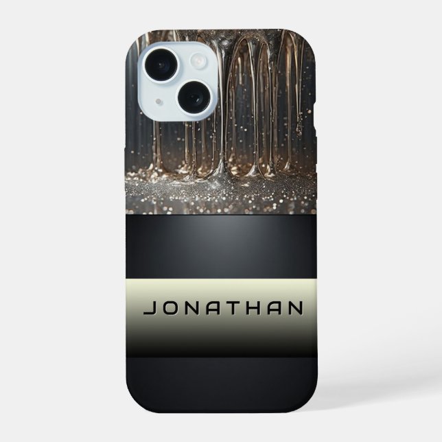 Coque iPhone 15 Goutte liquide argent de luxe (Verso)