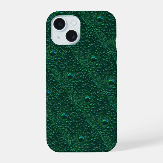 Coque iPhone 15 Gouttes d'eau sur métal vert (Verso)