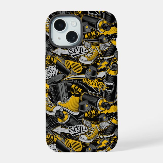 Coque iPhone 15 Graffiti urbain Motif de rue (Verso)
