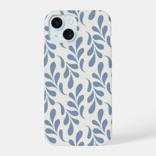 Coque iPhone 15 Grand motif botanique feuille bleu côtier