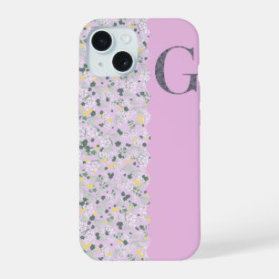 Coque iPhone 15 Grandmillenial MONOGRAMME G LILAS PETITES FLEURS