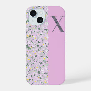Coque iPhone 15 Grandmillenial MONOGRAMME X PETITE FLEUR LILAS