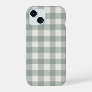 Coque iPhone 15 Grands carrés gingham carreauté vert sauge clair