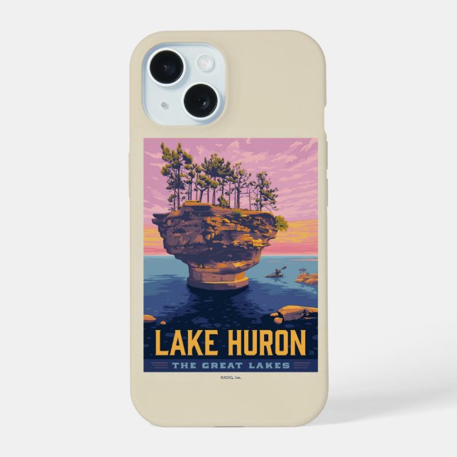 Coque iPhone 15 Grands Lacs | Lac Huron (Verso)
