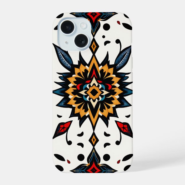Coque iPhone 15 Graphic Folk Art Starburst Phone Case (Verso)