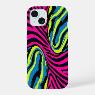 Coque iPhone 15 Gras Abstrait Zèbre en couleurs vives