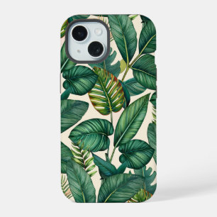 Coque iPhone 15 Green & Turquoise Palm Monstera Tropical Feuille M