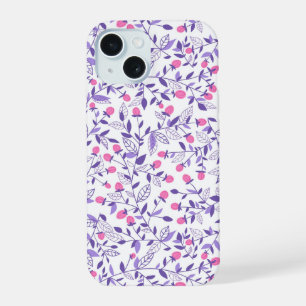 Coque iPhone 15 Gribouillis floraux rose et violet