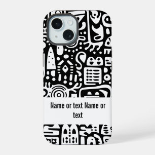 Coque iPhone 15 gribouillis noir et blanc