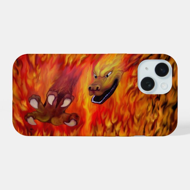 Coque iPhone 15 Griffe de dragon rouge (Verso Horizontal)