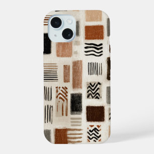 Coque iPhone 15 Grille Abstraite Bohème Terreuse - Texture Dessiné