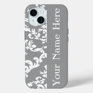 Coque iPhone 15 Gris Gras Damas avec nom @ Emporiomoffa
