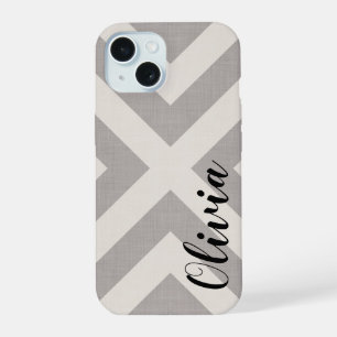 Coque iPhone 15 Gris Rustique X Monogramme Chevron