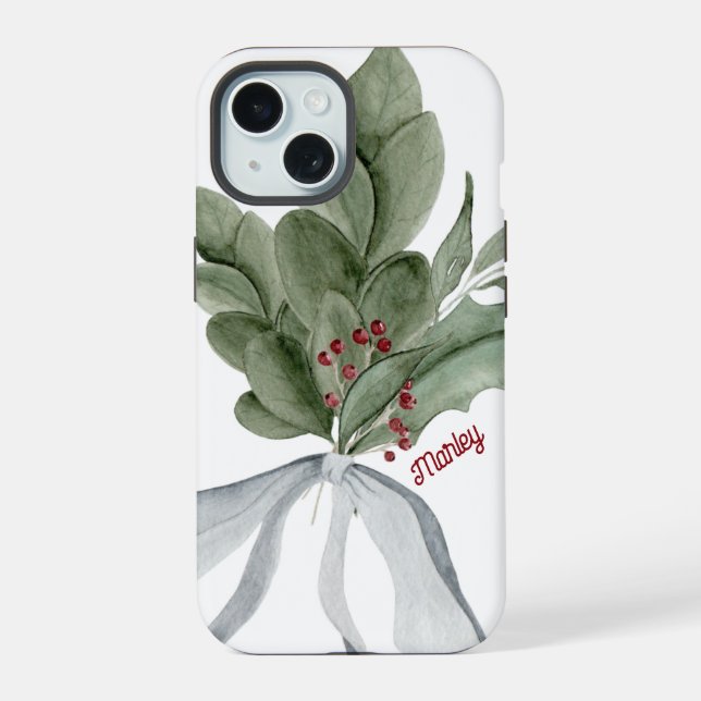 Coque iPhone 15 Guirlande de Noël Gui Personnalisé Script (Verso)