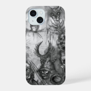 Coque iPhone 15 HALLOWEEN MONSTERS / ORK WAR Imaginaire noir blanc