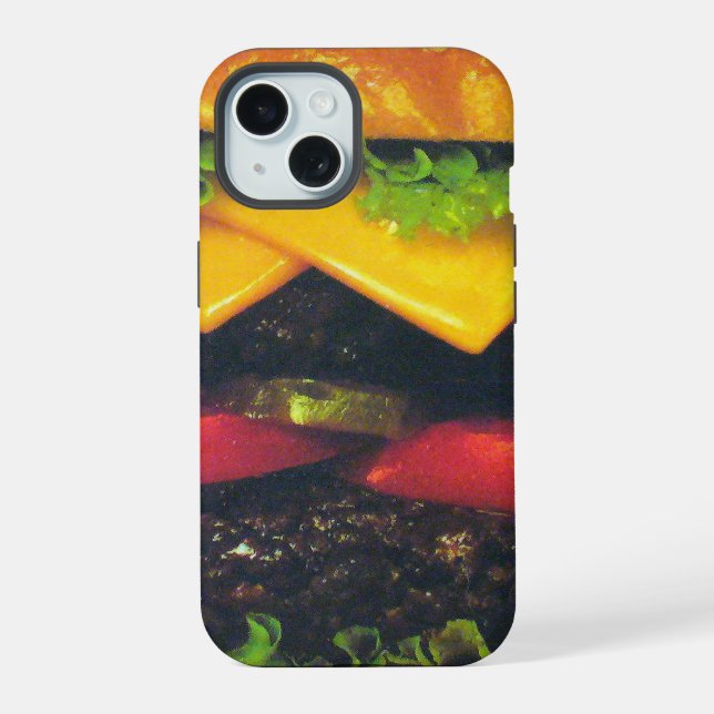 Coque iPhone 15 Hamburger de luxe double au fromage (Verso)
