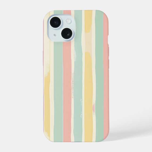 Coque iPhone 15 Harmonie de rayures pastel (Verso)