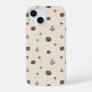 Coque iPhone 15 Hérisson mignon et motif de forêt de champignons