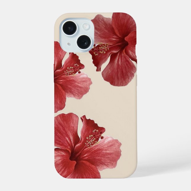 Coque iPhone 15 Hibiscus Rouge Vibrant Fleur Tropicale iPhone 15  (Verso)
