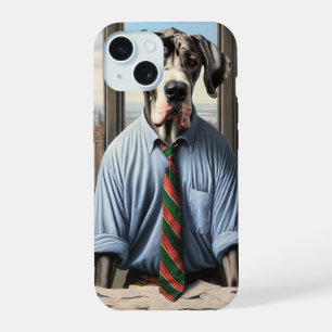 Coque iPhone 15 Homme d'affaires Grand Danois dans un bureau