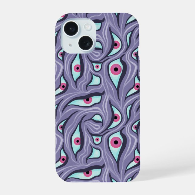 Coque iPhone 15 Horreur Yeux mal violet Pastel Goth Witchy (Verso)