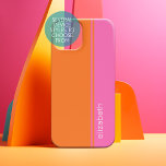 Coque iPhone 15 Hot rose orange élégant moderne minimaliste Nom de<br><div class="desc">Un design simple et frappant avec 2 couleurs et une bande. Un bloc de couleur amusant pour ajouter votre nom ou n'importe quel texte. Vous pouvez ajouter un nom, un monogramme ou un autre texte personnalisé. Si vous avez besoin de déplacer l'art autour, cliquez sur le bouton personnaliser pour apporter...</div>