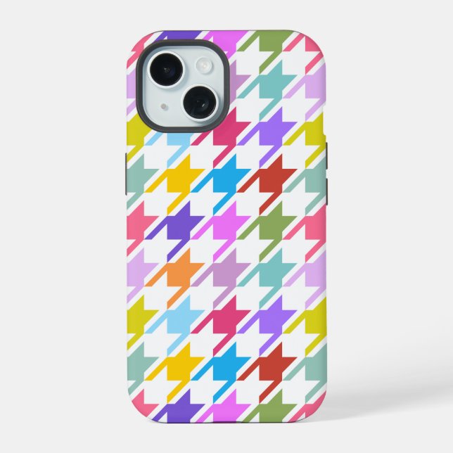 Coque iPhone 15 Houndstooth Multicolor+White Big Motif (Verso)
