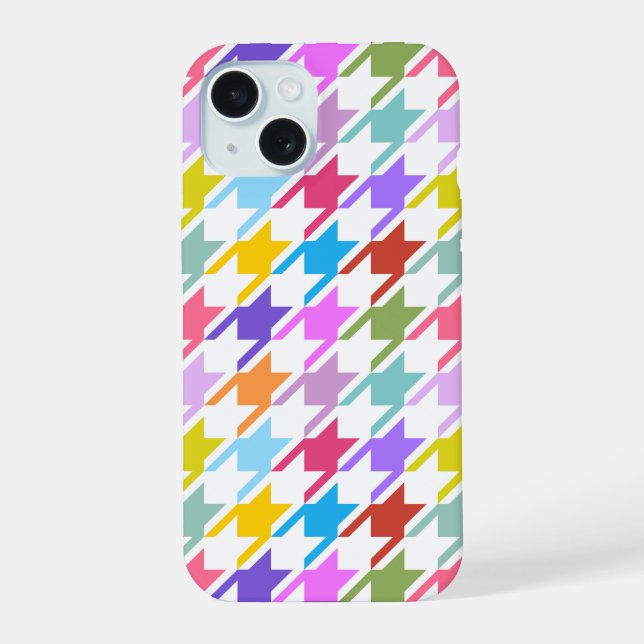 Coque iPhone 15 Houndstooth Multicolor+White Big Motif (Verso)