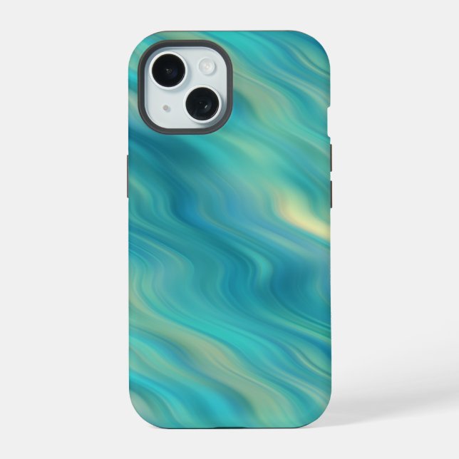 Coque iPhone 15 Hydrangea bleu texture ondulée (Verso)
