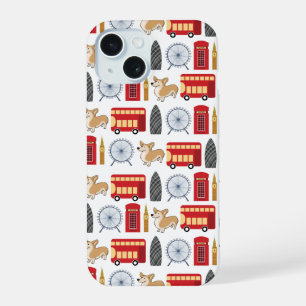 Coque iPhone 15 Icône de Londres et collage de Corgi