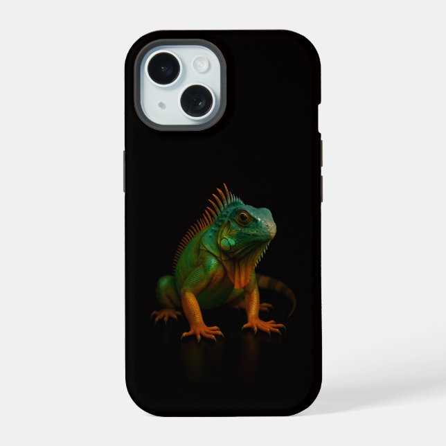 Coque iPhone 15 Iguane vert Black 4 Luxe iPhone 15 Mate (Verso)