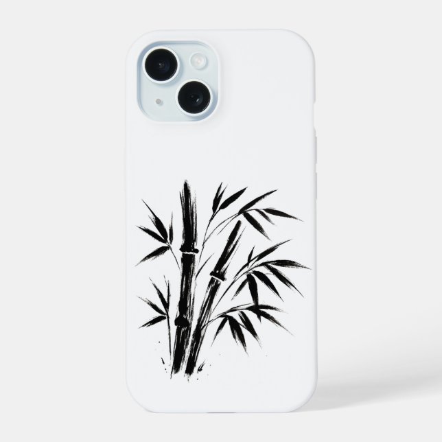 Coque iPhone 15 Illustration à l'encre de bambou – Conception Zen  (Verso)