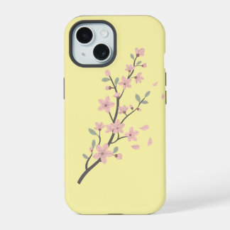 Coque iPhone 15 Illustration de branche de cerisier délicate