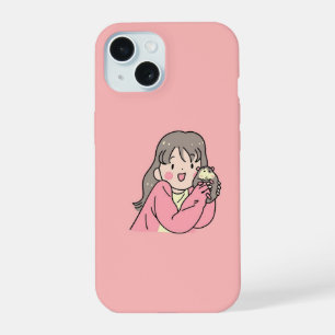 Coque iPhone 15 Illustration de fille mignonne esthétique Rose