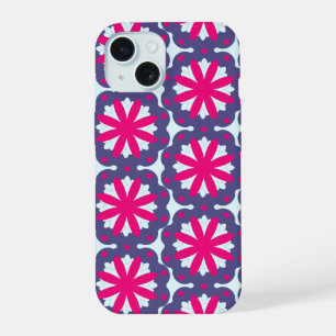 Coque iPhone 15 Illustration de formes florales violettes et roses