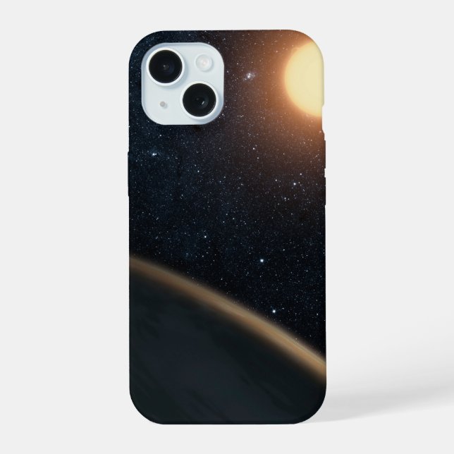 Coque iPhone 15 Illustration de l'artiste représentant Kepler-16b. (Verso)