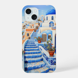 Coque iPhone 15 Illustration de l'île de Santorin Art de voyage