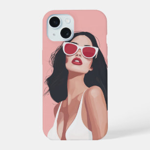 Coque iPhone 15 Illustration de mode : femme élégante avec lunette