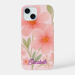 Coque iPhone 15 Illustration de motif floral à l'aquarelle rose do