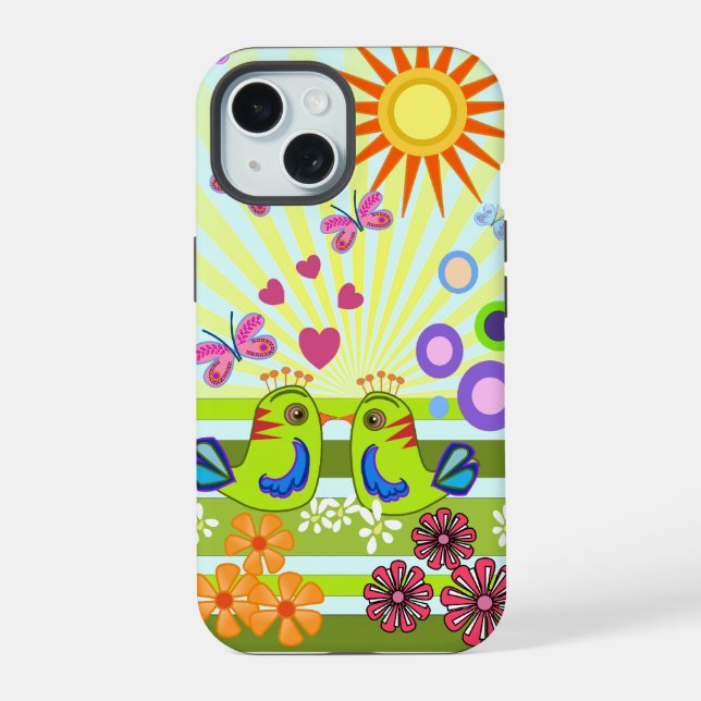 Coque iPhone 15 Illustration vectorielle des Inséparables mignons (Verso)